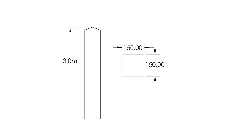 3.0m 150mm x 150mm Treated Gate Post drawing