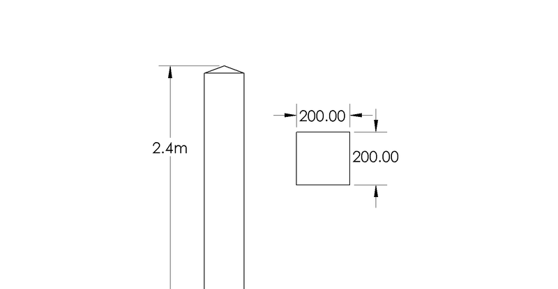 2.4m 200mm x 200mm Treated Gate Post drawing