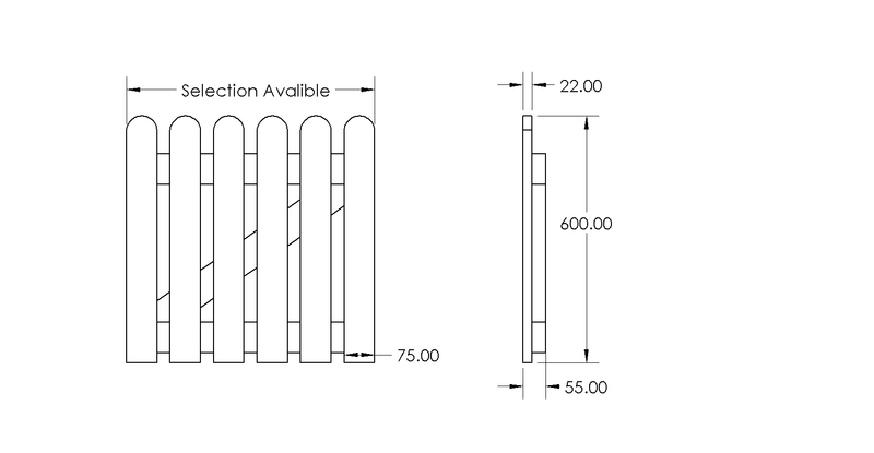 Picket Side Gate Round Top 0.6m Height drawing