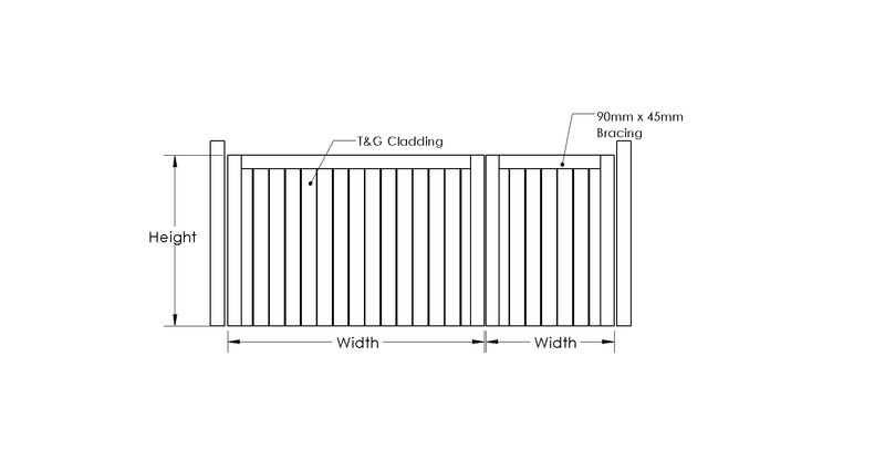 Iroko Croyde Mortise & Tenon 3/4 1/4 Entrance Gates (Pair) drawing