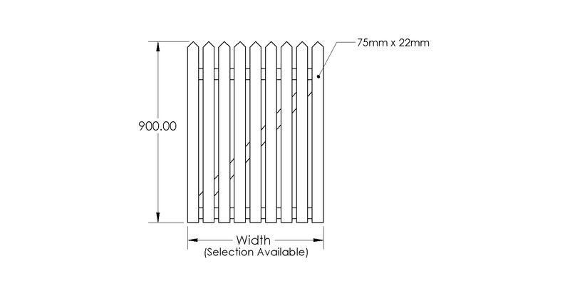 Pressure Treated Picket Side Gate Pointed Top 0.9m drawing