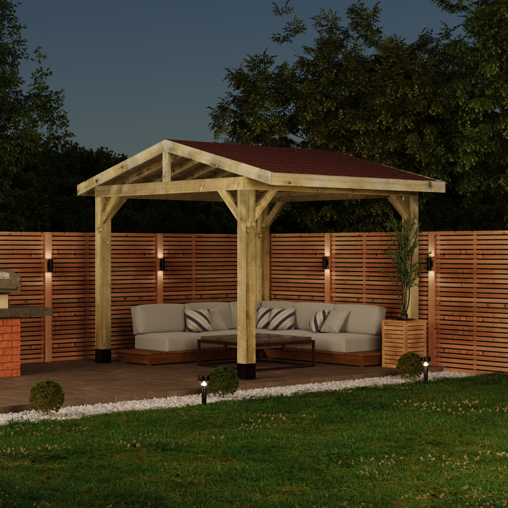 Wooden Gazebo - Katepal Red Shingle Roof - Apex Design - No Overhang night