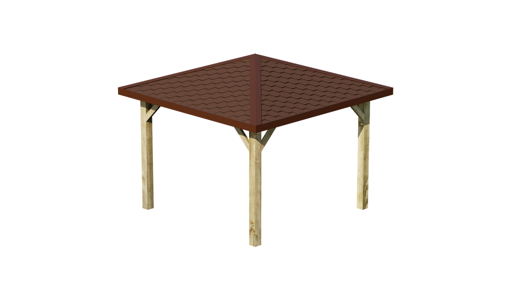 Wooden Gazebo - Katepal Brown Shingle Roof - 4 Pitch Design render