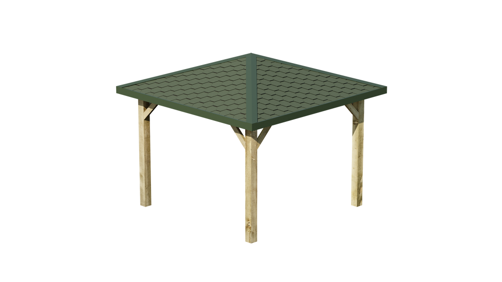 Wooden Gazebo - Katepal Green Shingle Roof - 4 Pitch Design render