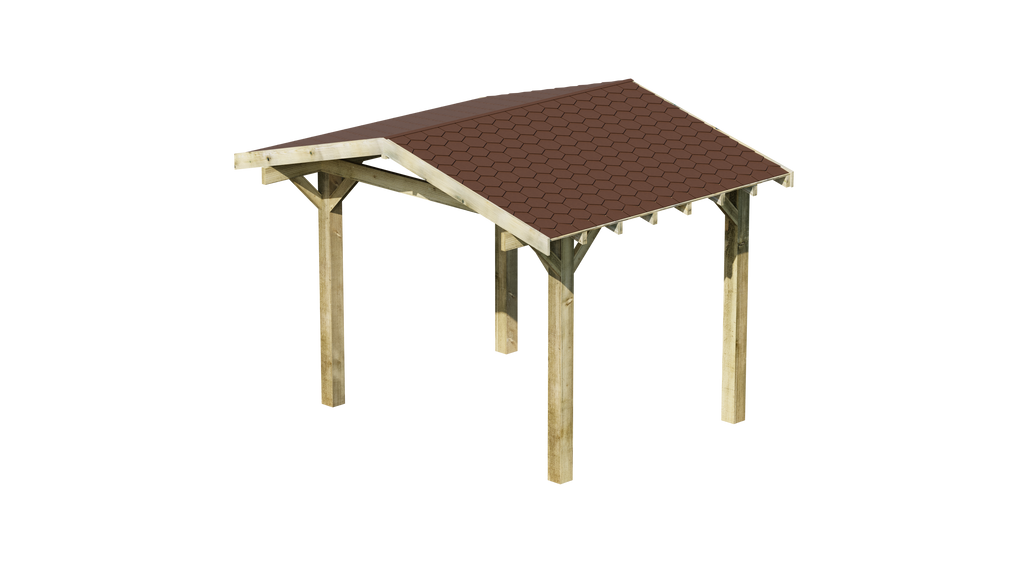 Wooden Gazebo - Katepal Brown Shingle Roof - Apex Design - With Overhang render