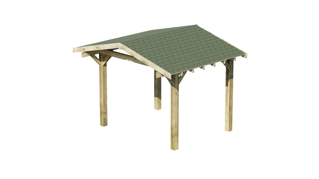 Wooden Gazebo - Katepal Green Shingle Roof - Apex Design - With Overhang render