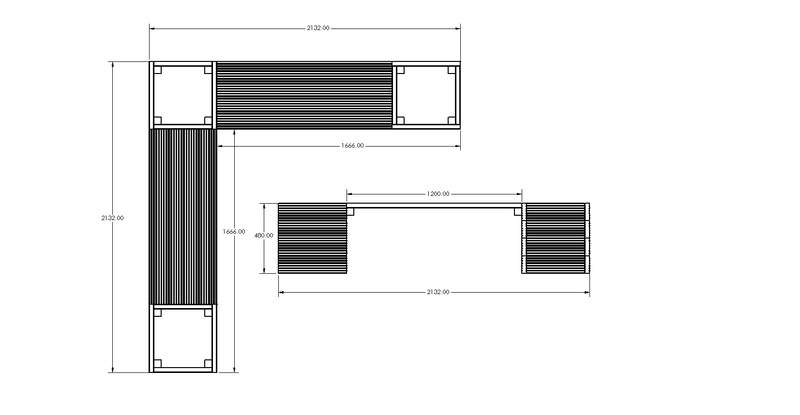 Square Decking Planters & Bench Combination drawing