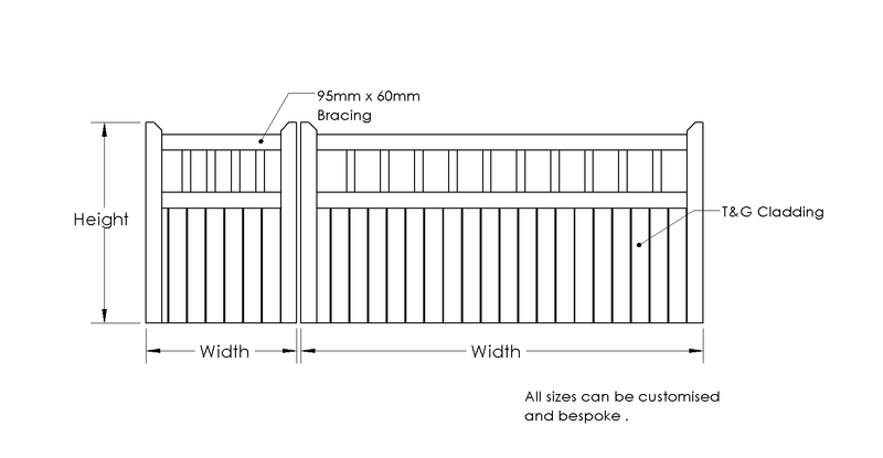 Cottage Mortise & Tenon 3/4 Split T&G Entrance Gate (Pair) drawing