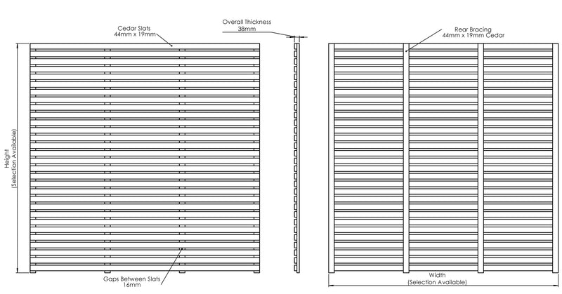 Cedar / Larch Slatted Fence Panels (Horizontal) drawing