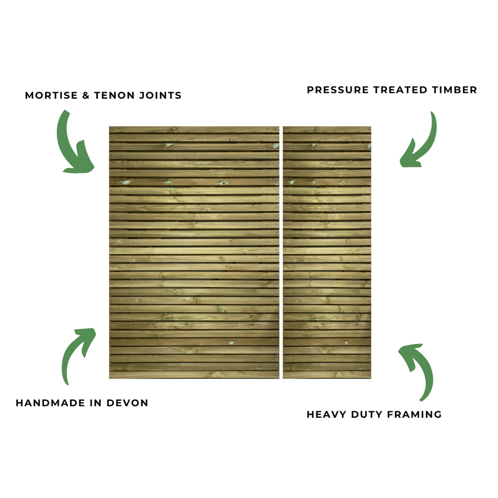 Redwood Slatted Gates 3/4 1/4 features