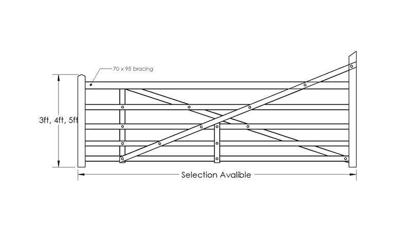 Straight Heel Clawton Rough Sawn Gate drawing