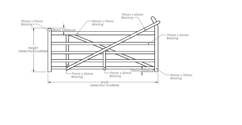 Hardwood Iroko Exbourne Curved Heel Gate drawing