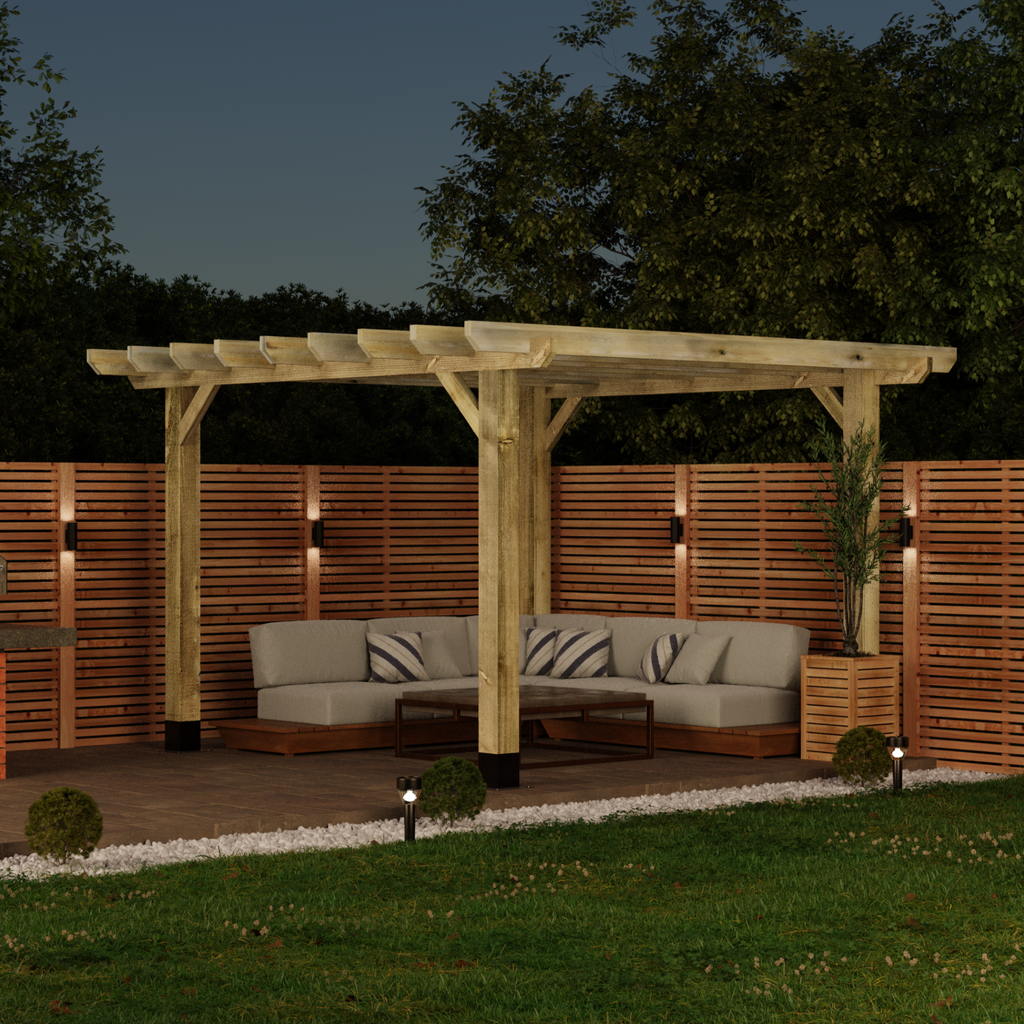 Wooden Pergola - Flat & Open Roof night