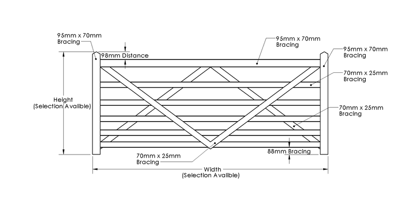 Iroko Entrance Gate 6 Bar drawing