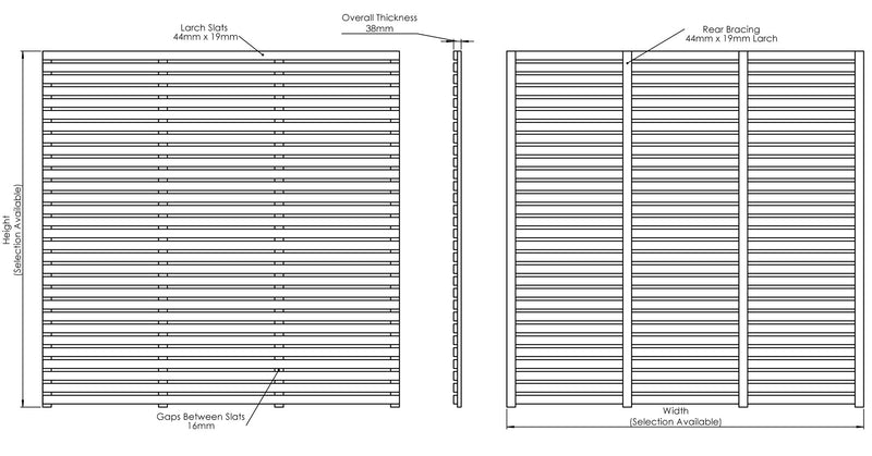 Larch Slatted Fence Panels (Horizontal) drawing