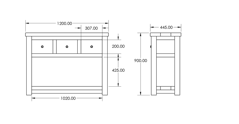 Padstow Hallway Console Table drawing