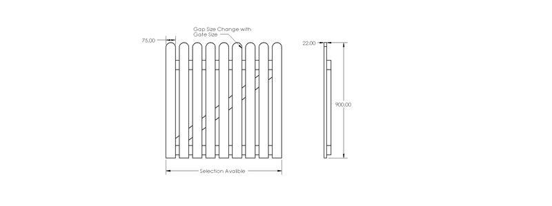 Pressure Treated Picket Side Gate Round Top 0.9m drawing