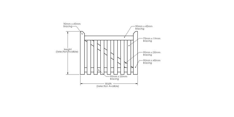 Salcombe Pressure Treated Mortise & Tenon Gate Single drawing