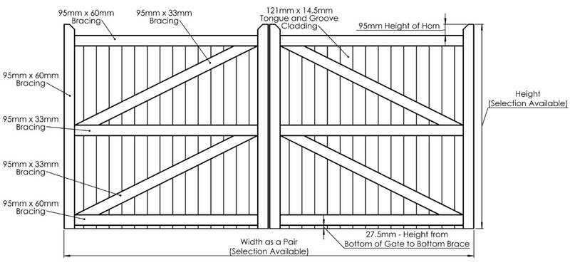 Highampton Mortise and Tenon T&G Entrance Gate (Pair) drawing