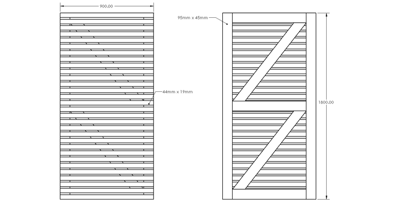 Cedar Slatted Gate - with treated bracing drawing