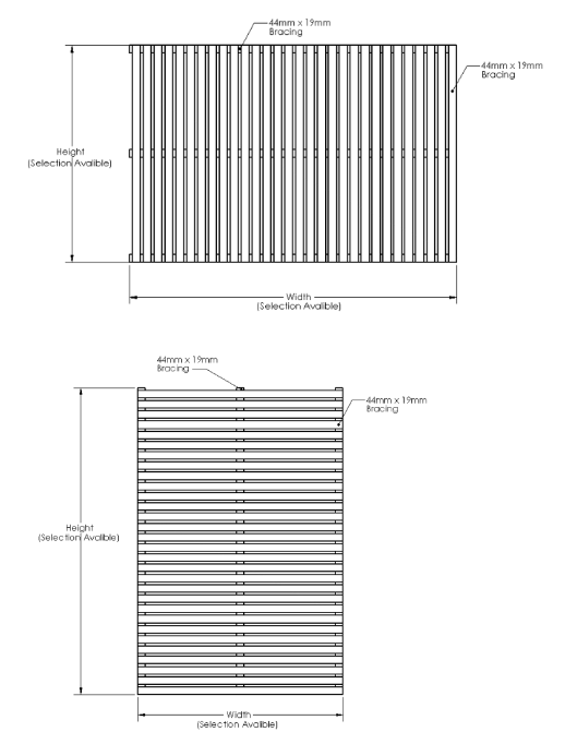 Cedar / Larch Slatted Fence Panels (6mm Spacings) drawing