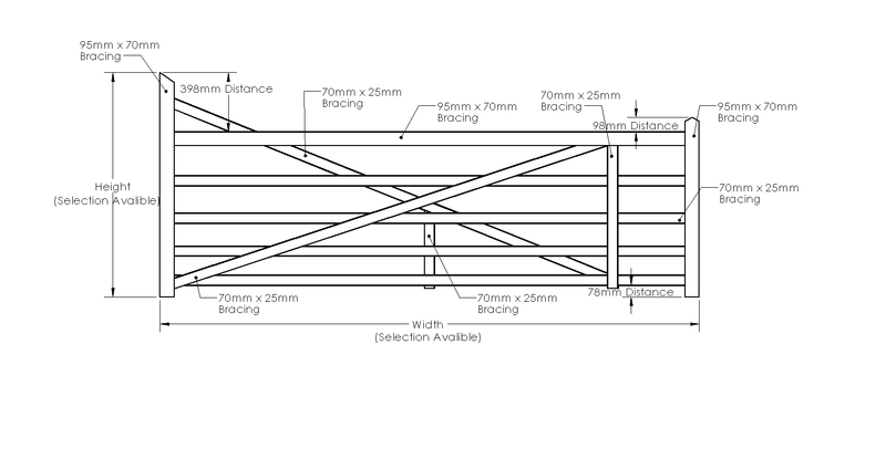 Straight Heel Clawton Planed Gate drawing