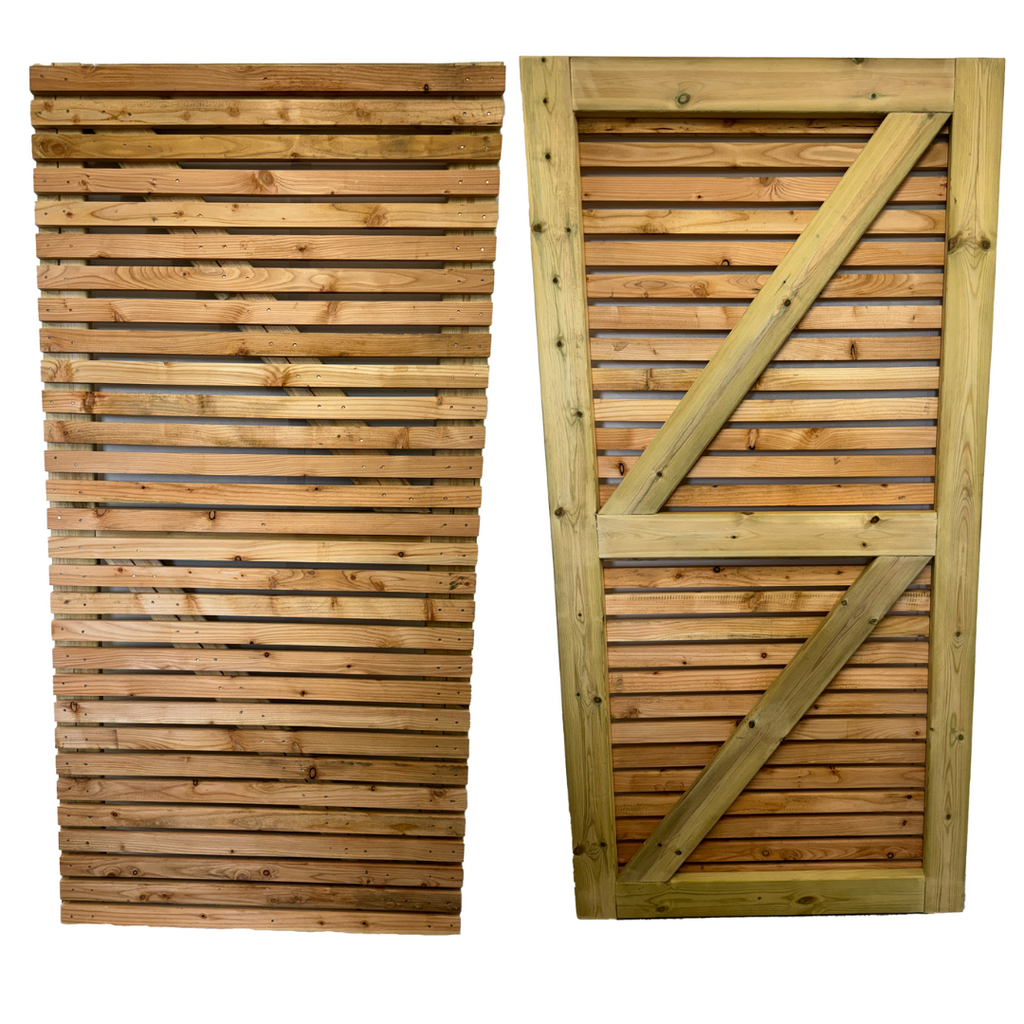 Larch Slatted Gate - with treated bracing - front and back view