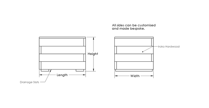 Premium Iroko Hardwood Overlap Planter drawing