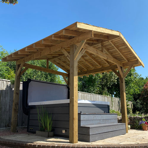 Premium Pergola Kit – Modern Panel Design with Black Shingle Roof