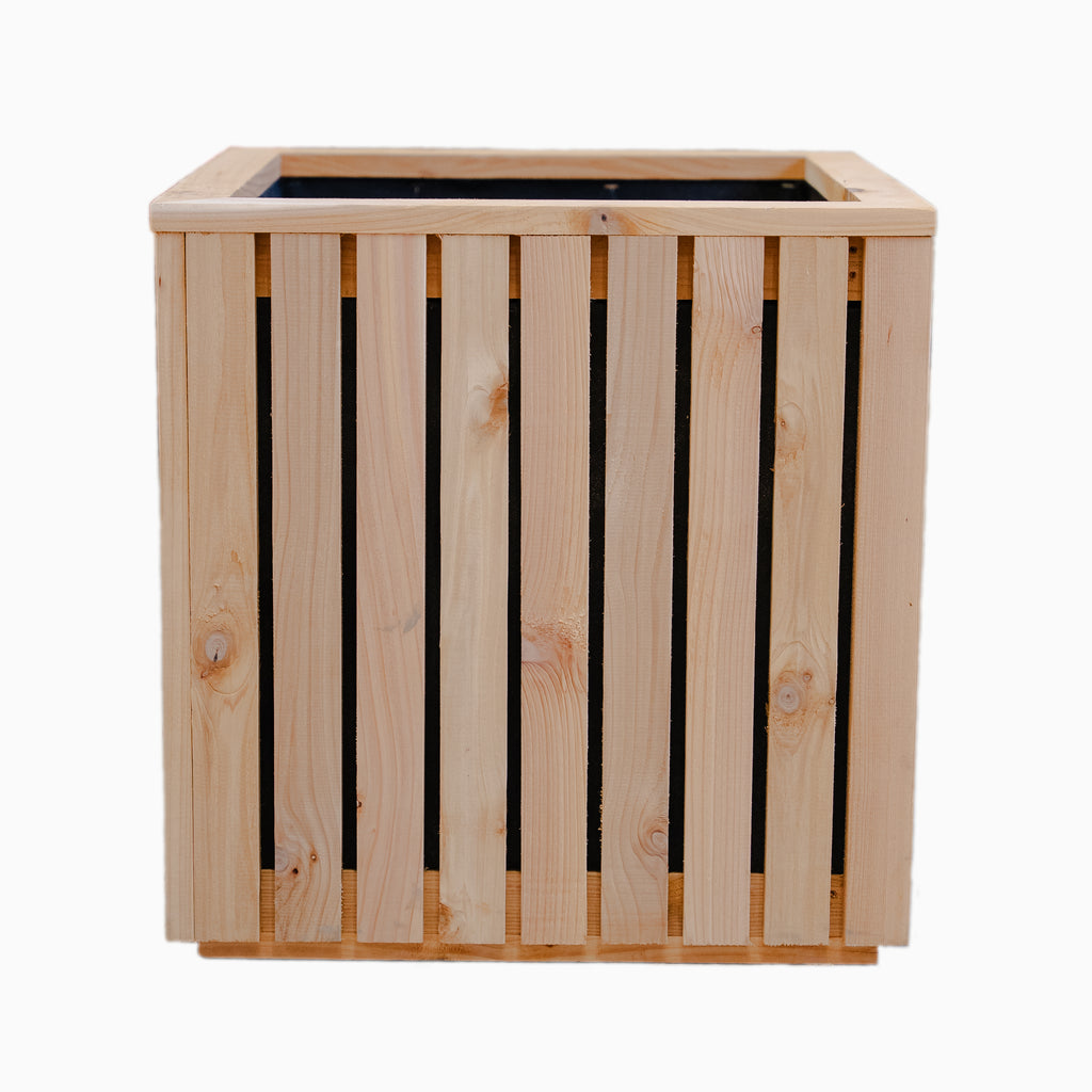 Premium Cedar Slatted Panel Planter - Vertical side view